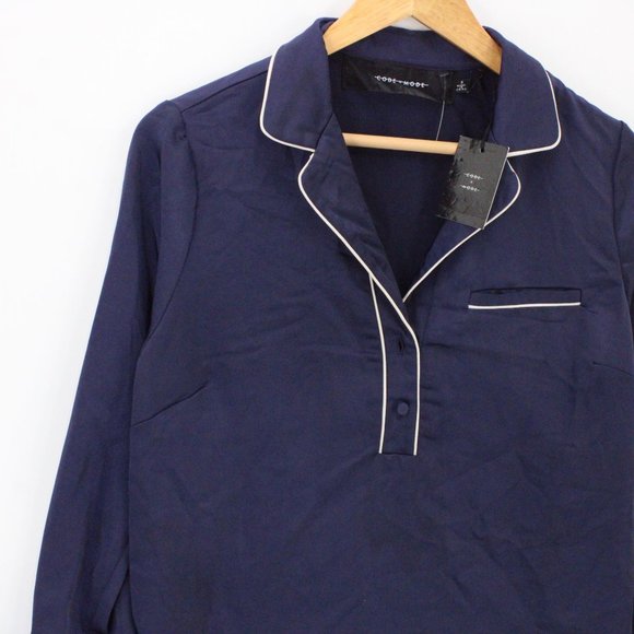 Code X Mode Sleepwear Top Womens Navy Blue Satin Pullover Soft Small S NWT - Picture 3 of 9
